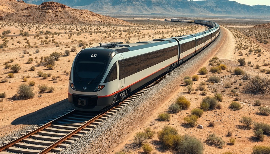Autonomous electric rail for freight on tracks in an arid landscape.