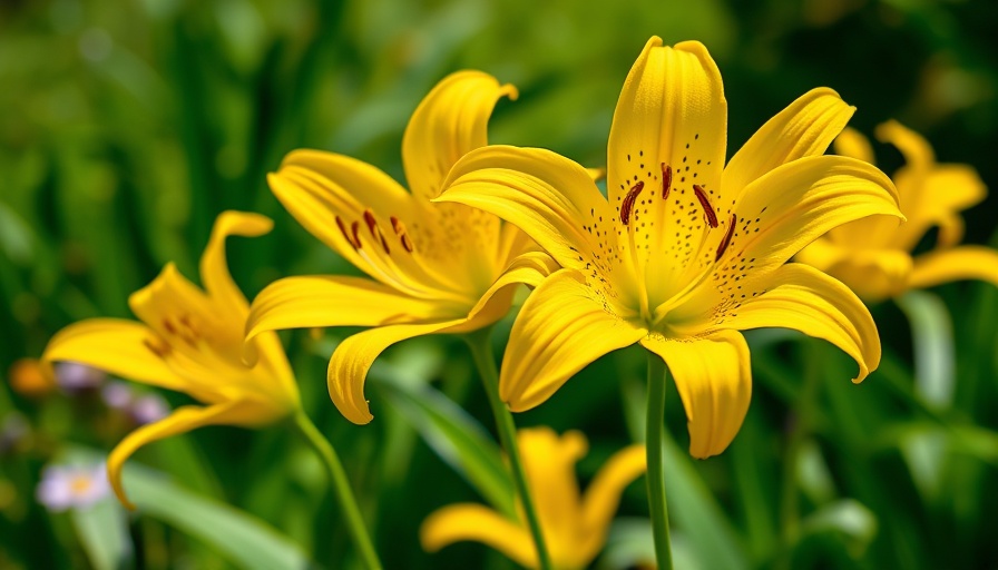 Bright yellow Turk's Cap lilies in a sunny garden.