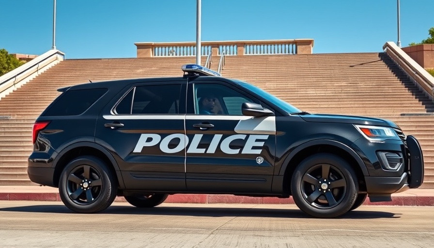 Police SUV related to local news headlines, parked outside station.