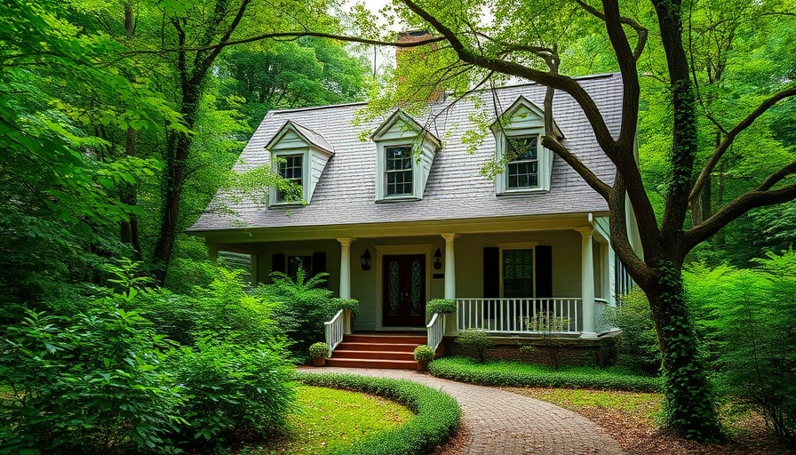 Elegant colonial home surrounded by trees, homes for sale.