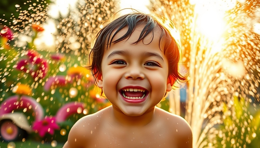 Kid playing in water, a sunny day.