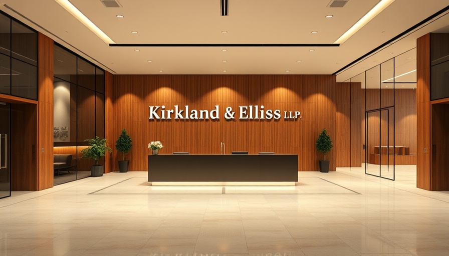 Kirkland & Ellis LLP sign in a modern law firm's reception area