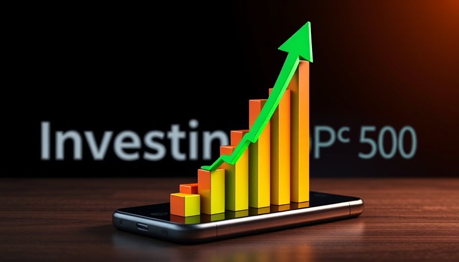 Illustration of 3D bar chart with S&P 500 text and phone