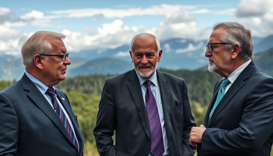 Two business professionals discussing dollar vulnerabilities amid natural scenery.
