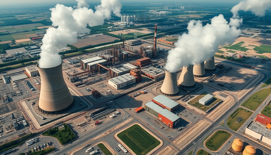 Aerial view of British Steel plant in Scunthorpe emitting steam.
