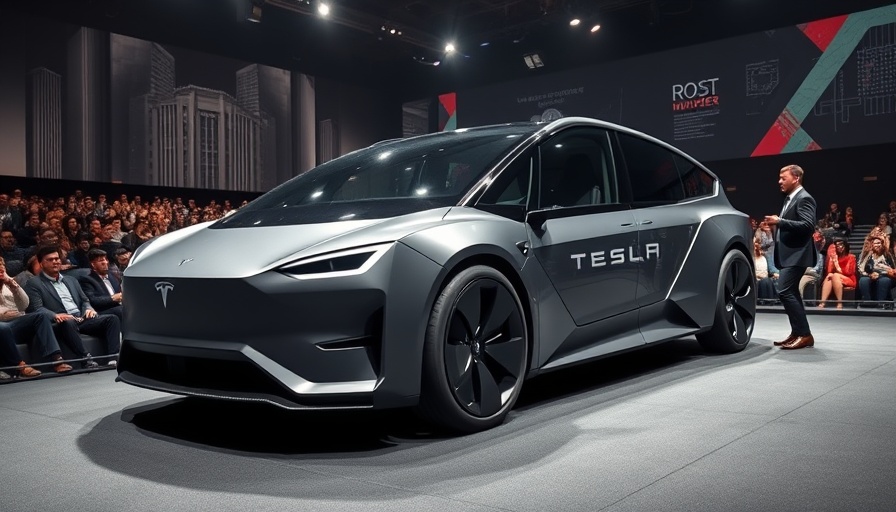 Futuristic Tesla Cybertruck launch with presenter at event.