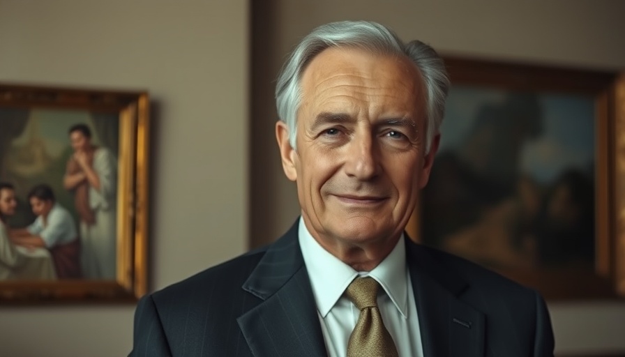 Older man smiling in formal setting, Trump law firms deal.