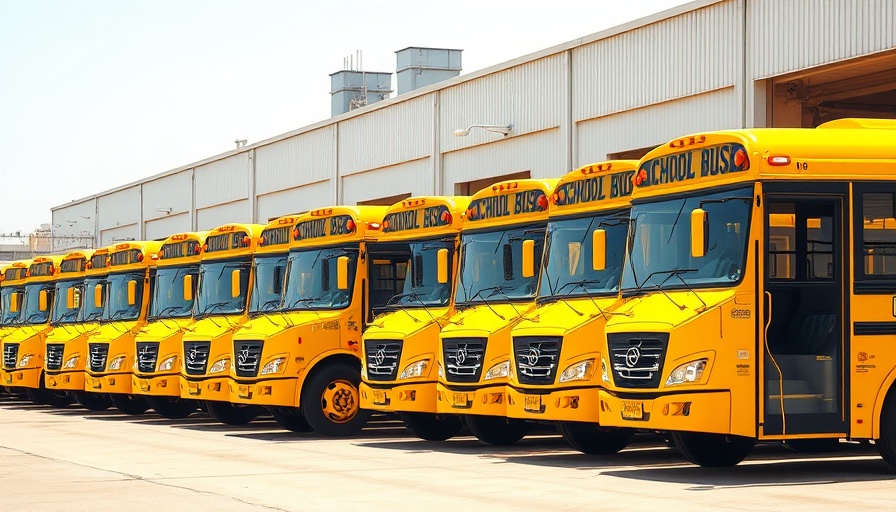 Vibrant yellow electric school buses lined up, EPA funding freeze.