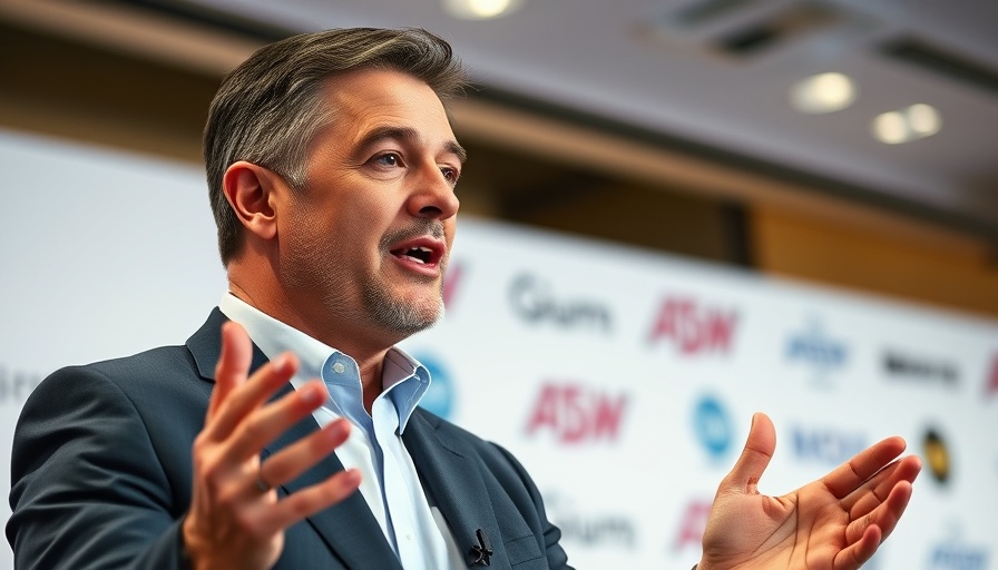 Businessman speaking at conference about startup funding.