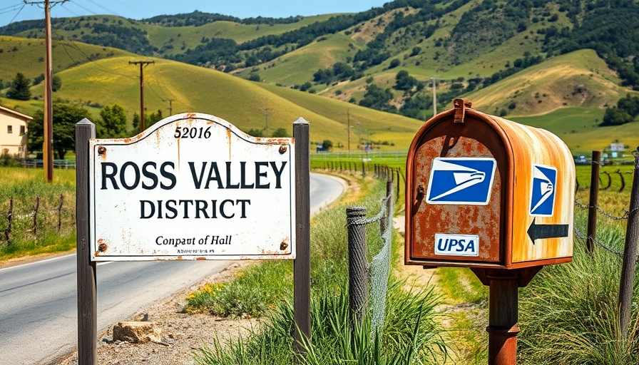 Ross Valley School District sign in a rural landscape.