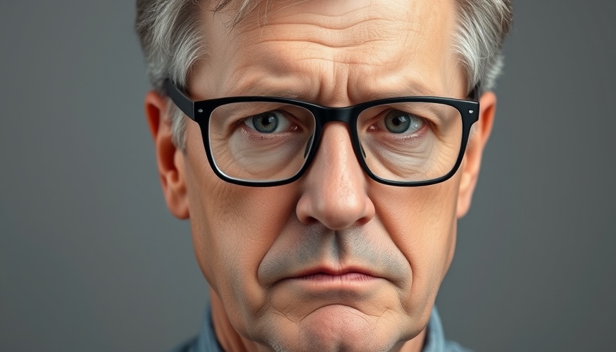 Concerned man with glasses, serious expression, financial risk theme.
