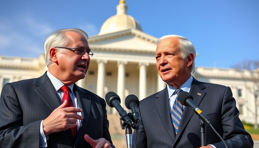 Democrats discussing tariffs outside Capitol building.