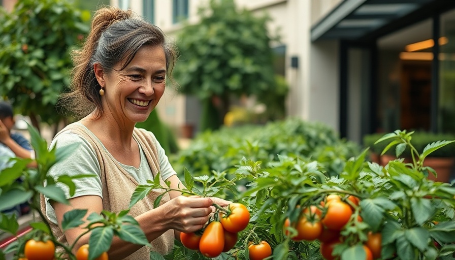 Woman tending tomato plants at local agriculture sale