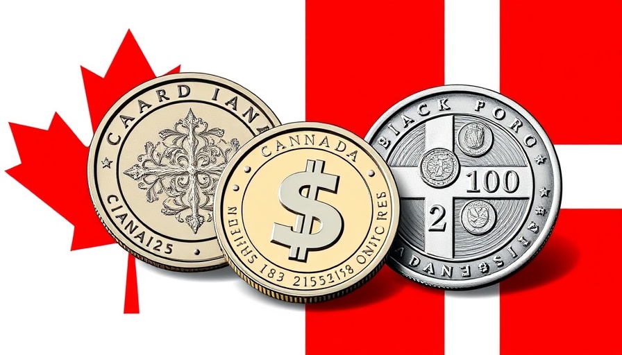 Canadian and Danish coins with flag backgrounds, economic symbolism.