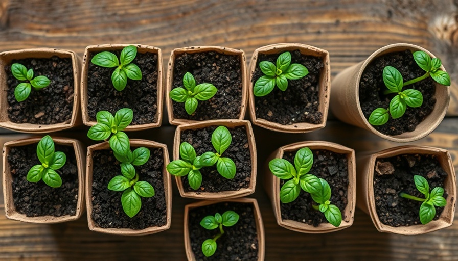 Overhead view of seedlings in pots for how to plant seeds.