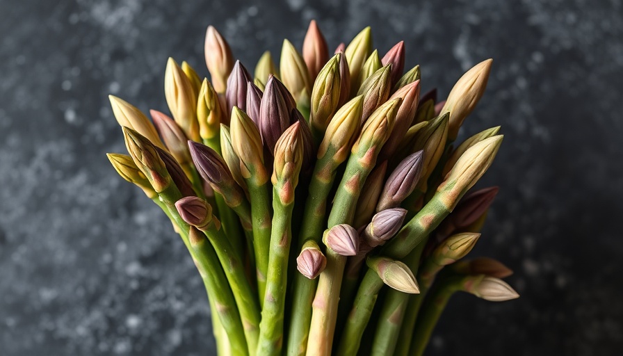 Best asparagus varieties displayed in colorful arrangement.