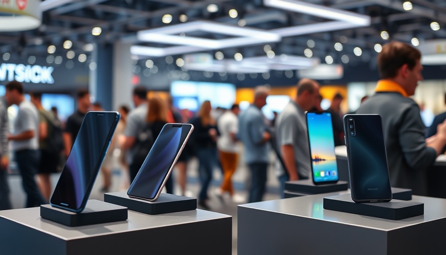 Modern smartphones at tech event showcasing potential tech tariff exemptions.