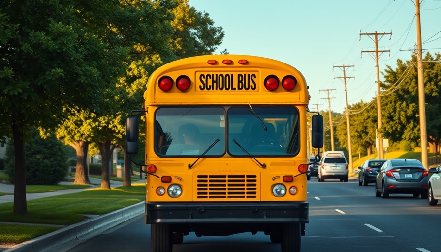 School bus driving on a suburban street, school bus programs Marin County.
