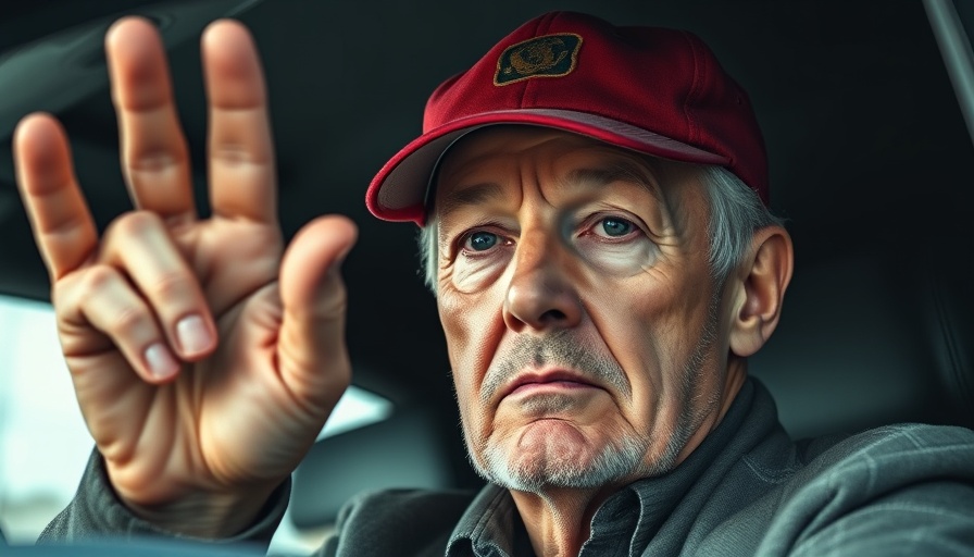 Older man in red cap looking serious inside vehicle, Trump Health Transparency context.