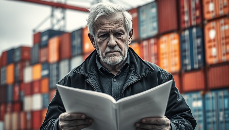 Unidentified man holding document with shipping containers behind
