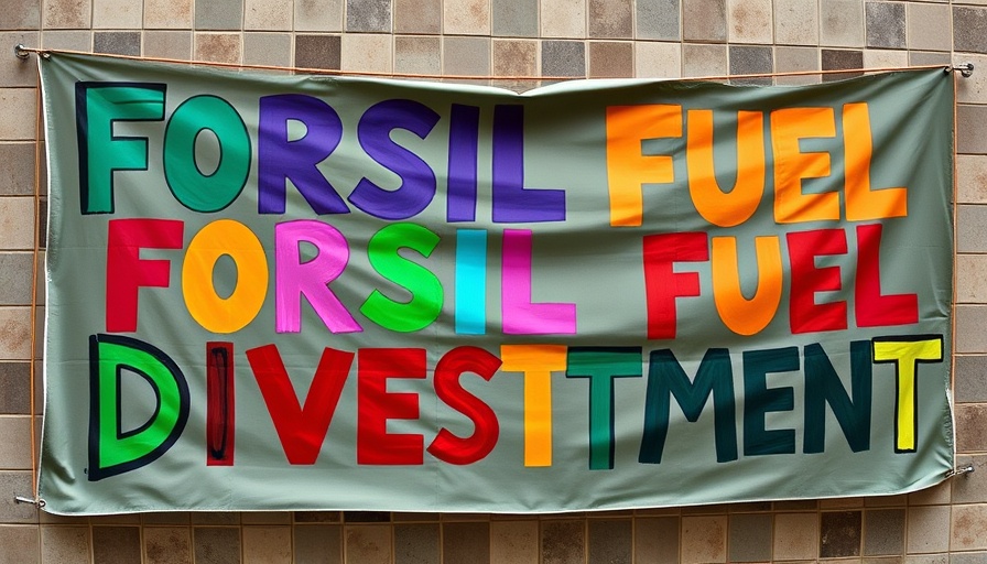 Fossil fuel divestment advocacy banner with bold text.
