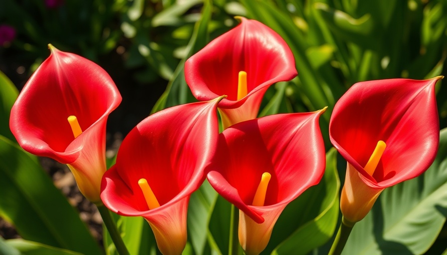 Colorful calla lilies in garden explaining how to propagate calla lilies.