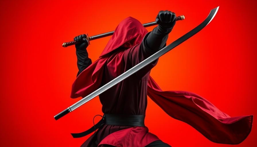 Masked swordsman posing dramatically at Bay Area events in April.
