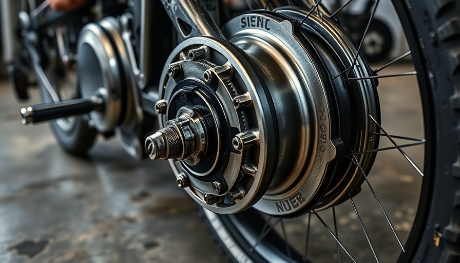 Close-up of drop-in electric hub motor on concrete floor.