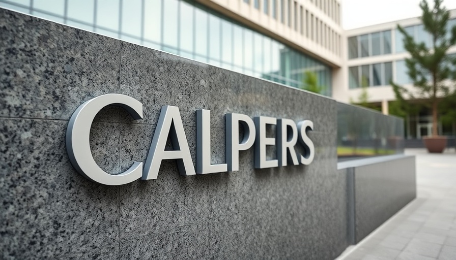 CalPERS building entrance sign with logo on granite wall.