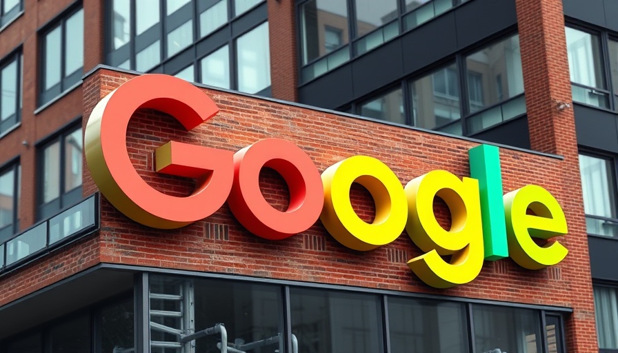 Large Google logo on brick building, symbolizing AI feature for quiz questions in Google Classroom.