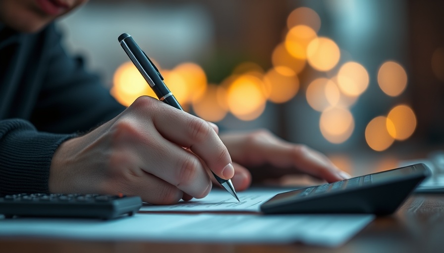 Close-up of hand with calculator and pen, debt repayment strategies.