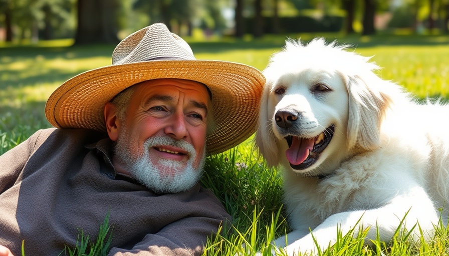 Marin Humane Volunteers: Man and dog relaxing on grass in a serene park.