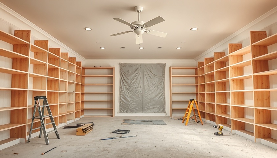 Room renovation with focus on redoing and adding shelves, tools scattered.