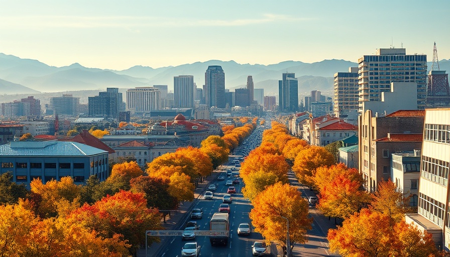 Idaho cityscape with autumn trees and mountains, illustrating pros and cons of living in Idaho.