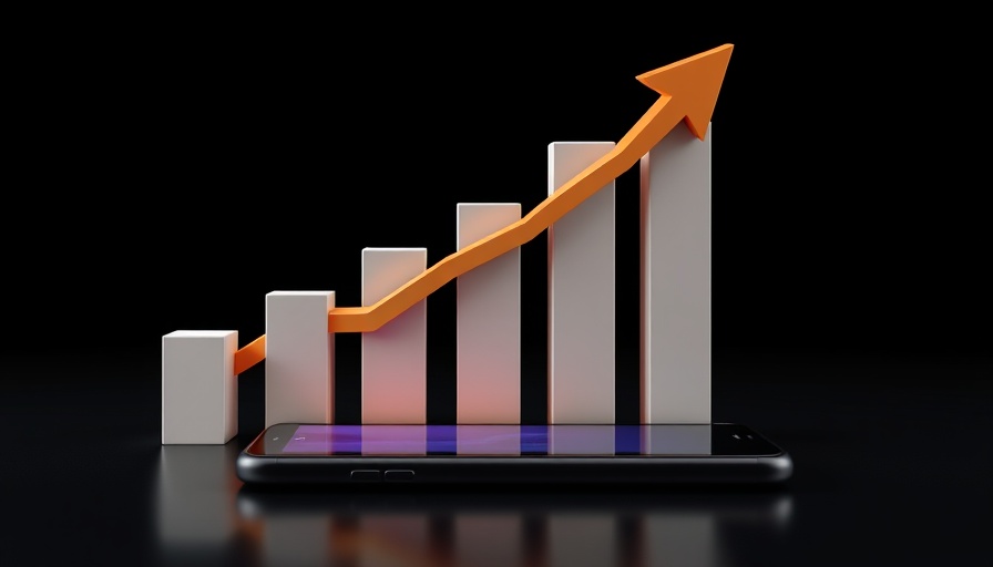 3D bar chart and smartphone, financial growth illustration.