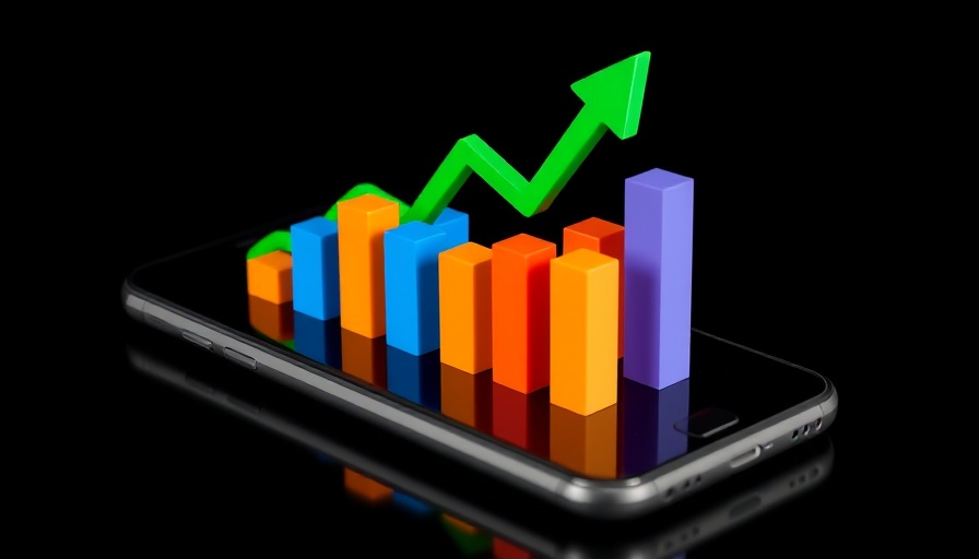 Colorful 3D bar chart on smartphone illustrating stock analysis.