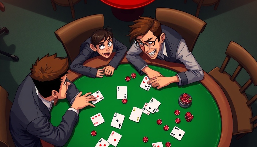 Illustration of poker scene showing one player holds a stronger hand.