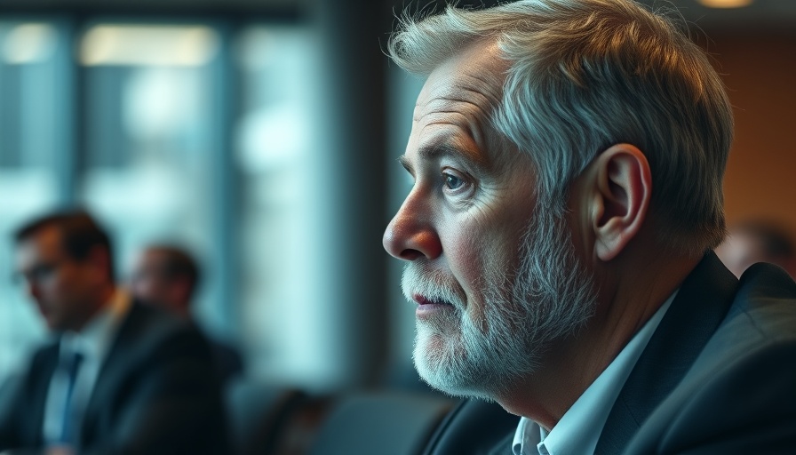 Thoughtful man in meeting, reflecting on US interest rates and tariffs impact.