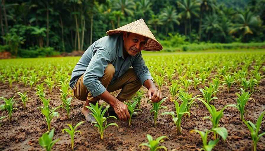 Farmer working in Indonesia's peatlands, highlighting flood risks.