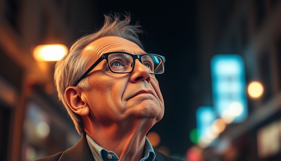 Reflective man with glasses under bright lights, Tim Cook smart glasses competition.