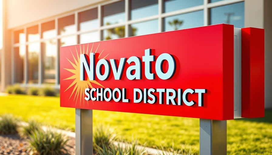 Novato school security improvements sign outside district office.