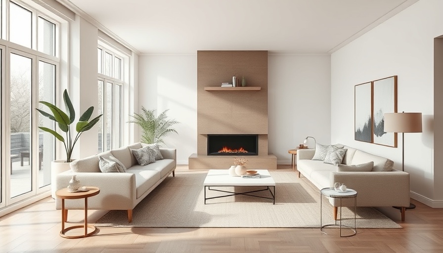 Modern Scandinavian living room design with neutral tones and sleek decor.