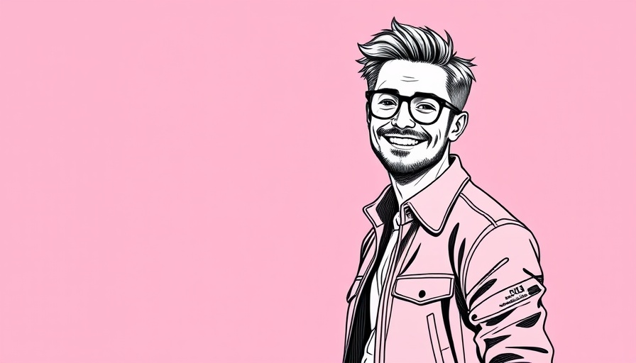 Dynamic sketch of two smiling individuals against pink background