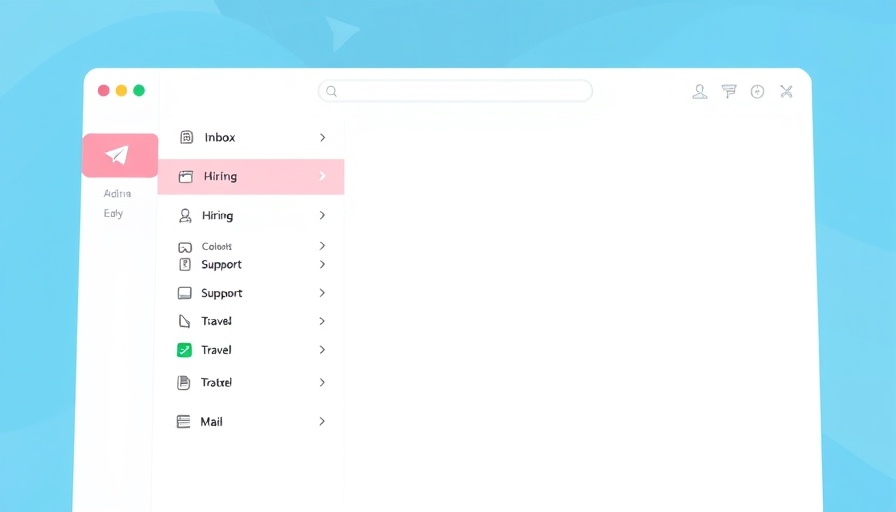 AI-powered email client interface with categories and paper airplane icon.