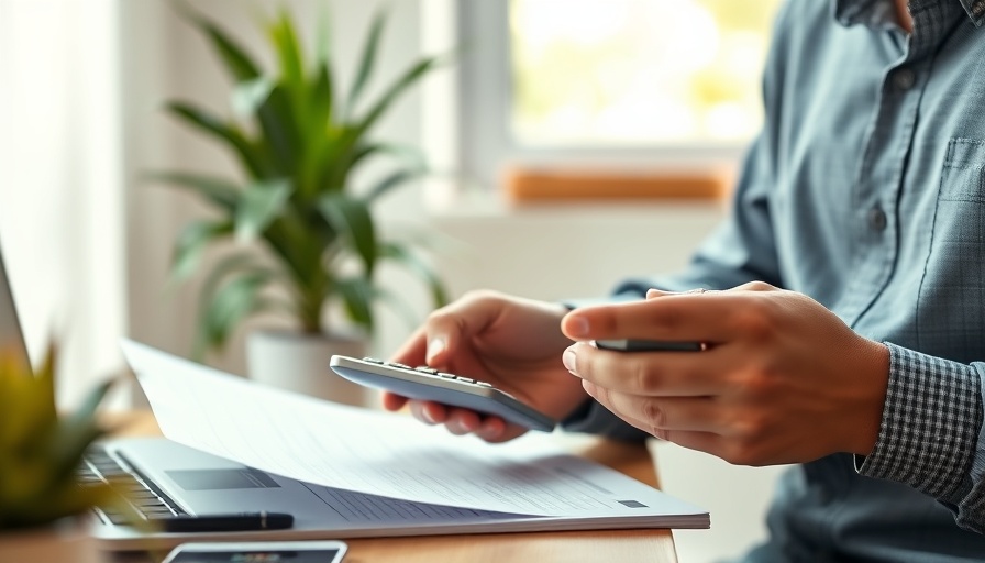 Person calculating finances and using a laptop for debt repayment.