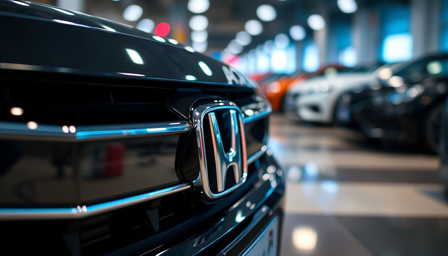 Honda grille close-up at auto show with blurred background, Stitch Fix stock sale news.