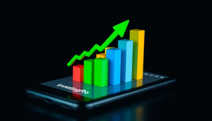 Financial growth graph from smartphone on dark background
