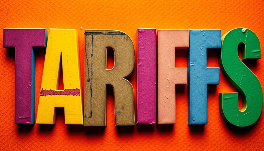 Collage of colorful letters spelling 'TARIFFS' on orange backdrop