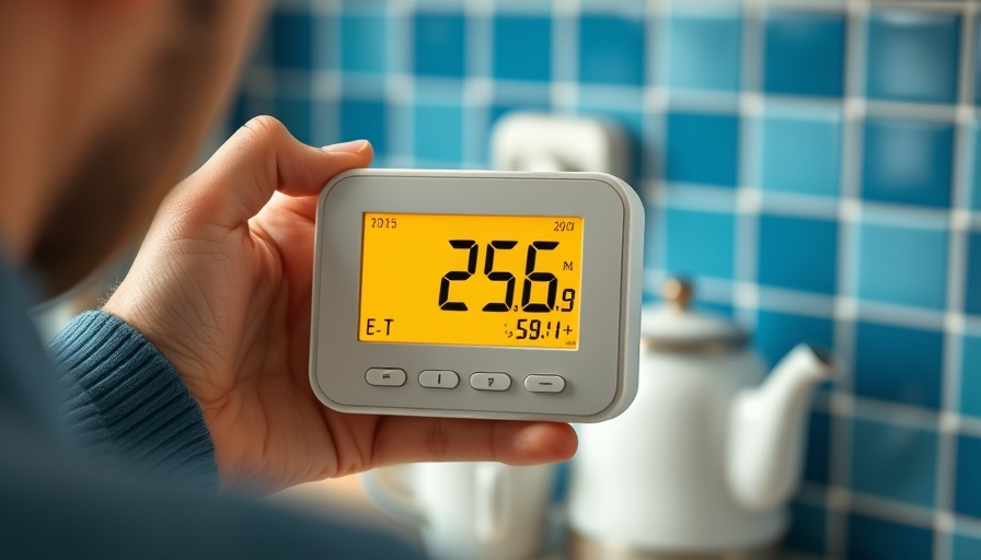 Energy monitor showing electricity cost in a modern kitchen.