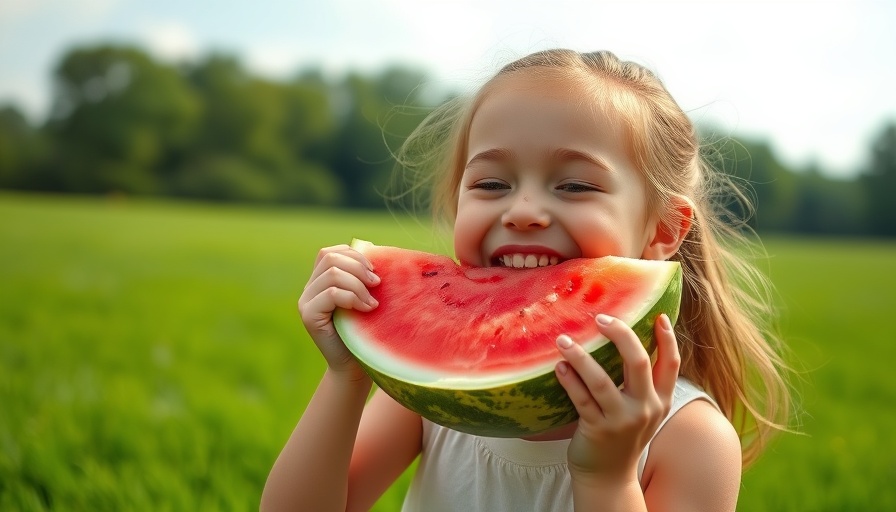Young girl enjoying watermelon outdoors, foods that can help you live to 100.